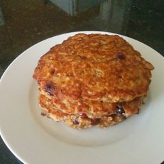 A picture of Banana Pancakes with Blueberries.