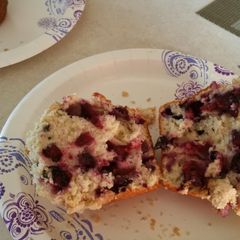 A picture of Jumbo Blueberry Muffins/w silk milk.