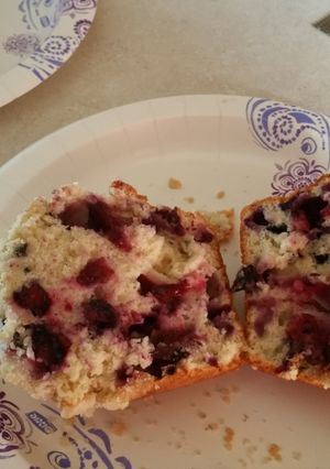 A picture of Jumbo Blueberry Muffins/w silk milk.