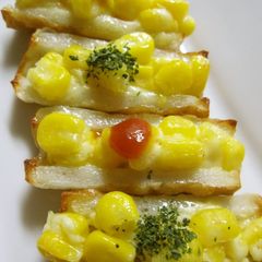 A picture of Chikuwa Fishcake Sticks with Mayonnaise and Corn.