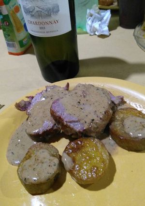 Una foto de Bondiola a la crema de mostaza, reducida en calorías al horno