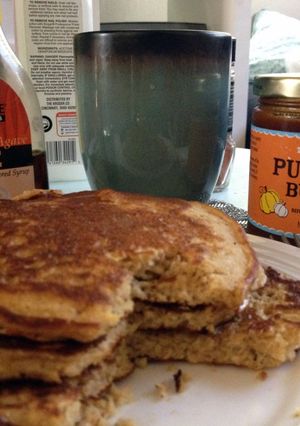 A picture of Protein Pumpkin Oatmeal Pancakes.