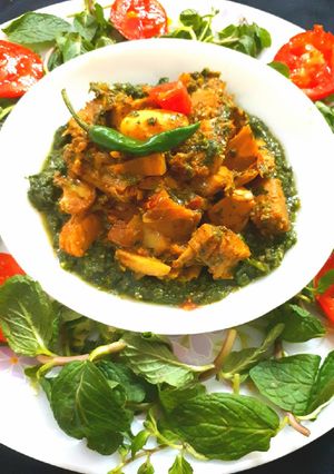 A picture of Jack Fruit veggie in minty gravy.