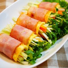 Raw Vegetables Wrapped with Bacon and Eggs A picture of Raw Vegetables Wrapped with Bacon and Eggs.