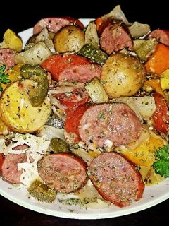 A picture of Mike's Andouille Sausage & Vegetable Melody.