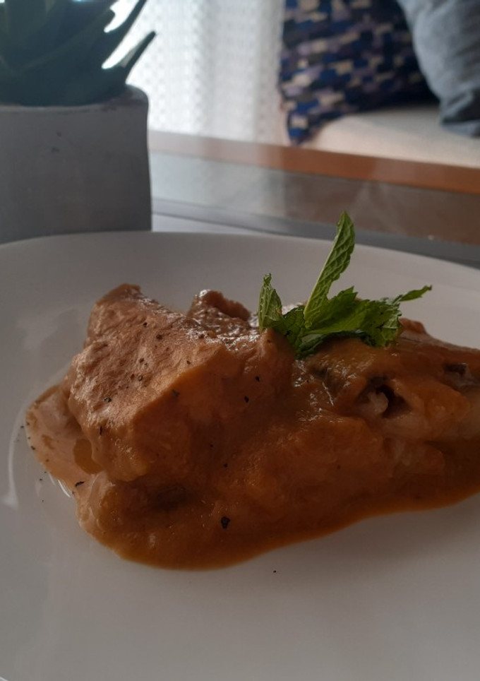 Una foto de Bacalao al pimiento