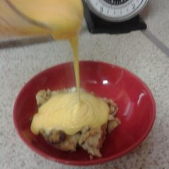 Rum and Raison Bread pudding, with Custard A picture of Rum and Raison Bread pudding, with Custard.