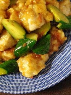 A picture of Chicken Breast, Ume and Cucumber Stir Fry.