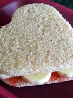 A picture of Banana and Jam Heart Sandwich.