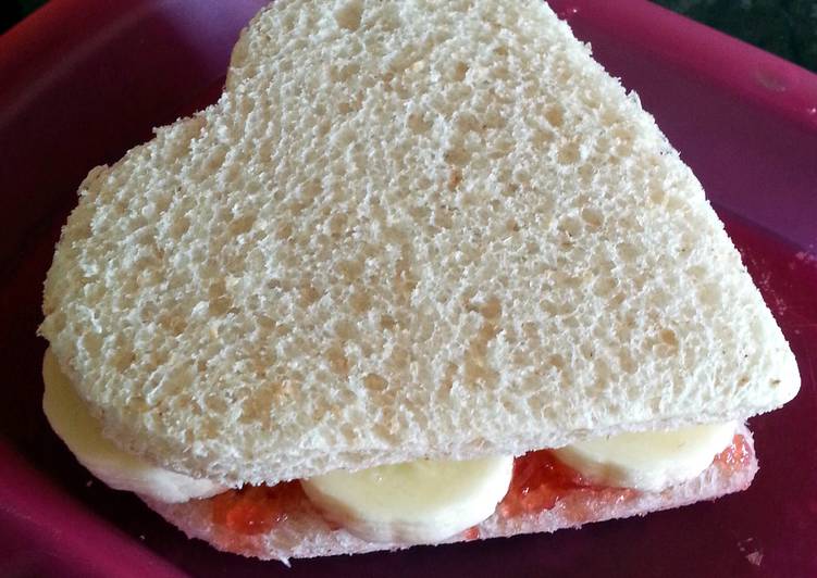 Steps to Prepare Perfect Banana and Jam Heart Sandwich