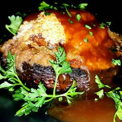 A picture of Mike's EZ Sausage Stuffed Portobello Mushrooms.