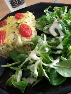Une photo de Flan de courgette et tomate cerise au fromage