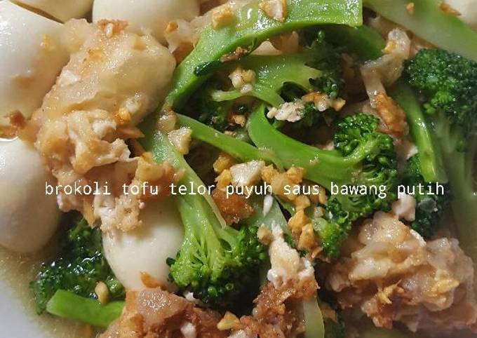 Brokoli tofu telor puyuh saus bawang putih foto resep utama