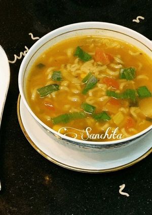 A picture of Hot Mix Veg Noodle soup.