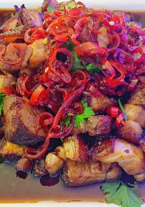 A picture of Crispy Pork Belly with Chilli Caramel.