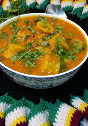 A picture of Oats Gatte Ki Sabzi /Curry.