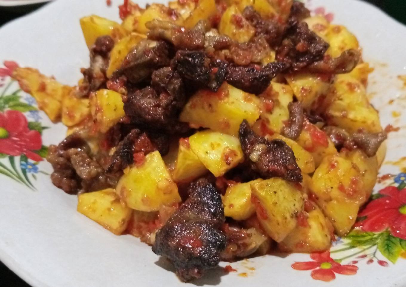 Balado ampela ati ayam+kentang