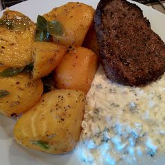 A picture of Fillet Steak with Roasted Beets and Zingy Cottage Cheese.
