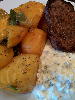 A picture of Fillet Steak with Roasted Beets and Zingy Cottage Cheese.