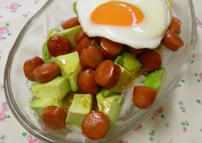 Avocado and Wiener Sausage Teriyaki Rice Bowl