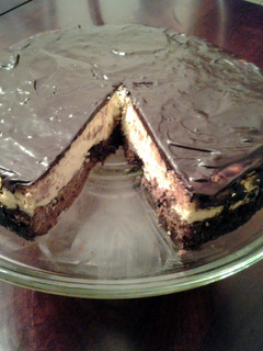 A picture of Chocolate and Vanilla Layered Crustless Cheesecake.