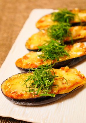 A picture of Fried Eggplant with Miso and Melted Cheese.
