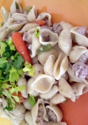 A picture of Ground pork n noodles.