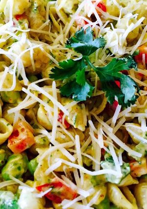 A picture of Edamame Avocado Cream Pasta Salad.
