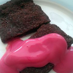 A picture of Vickys Chocolate 'Concrete' with Pink Custard, GF DF EF SF NF.