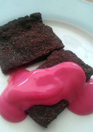 A picture of Vickys Chocolate 'Concrete' with Pink Custard, GF DF EF SF NF.