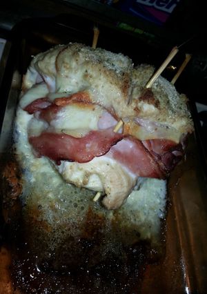 A picture of Chicken cor don blue with a twist.