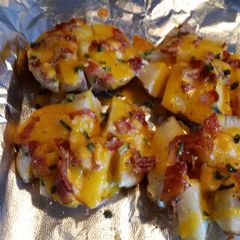 A picture of Potato skins with the works..