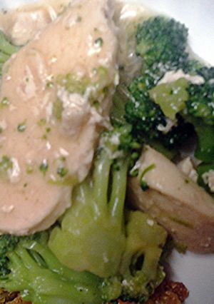 A picture of Chicken and broccoli.