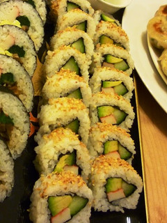 A picture of California Rolls.