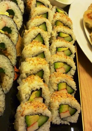 A picture of California Rolls.