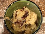 A picture of mug cake (chocolate and peanut butter