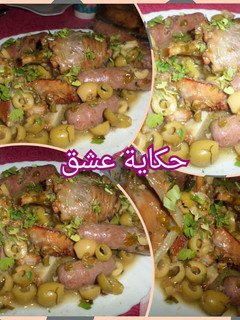 صورة لوصفة طاجين النقانق باللحم والزيتون الاخضر 💕😉