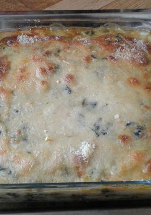 Una foto de Gratín de espinaca, mix de verduras y pollo con salsa bechamel