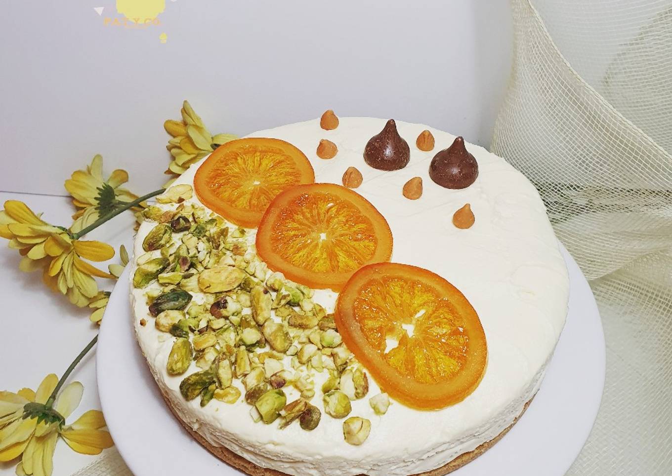Cheesecake de naranja, pistachos y queso philadelphia