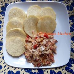 A picture of Fried yam and egg.