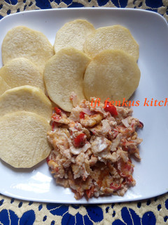 A picture of Fried yam and egg.