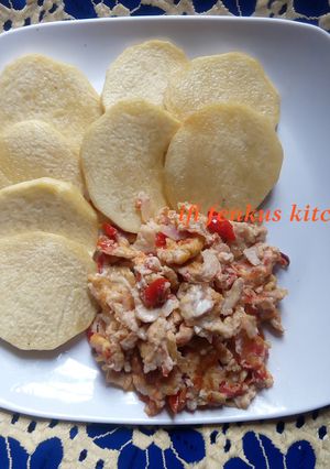 A picture of Fried yam and egg.