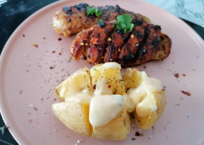 Simple Way to Prepare Any-night-of-the-week Honey and Mustard Glaze chicken with jacket potato - Easy Recipes for Beginners