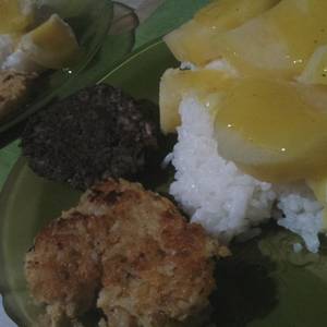 Papas a la mostaza con arroz & croquetas de arroz y legumbres (vegan)!