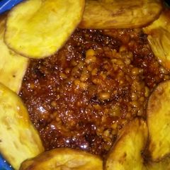 Beans and potatoes with classic freid stew A picture of Beans and potatoes with classic freid stew.