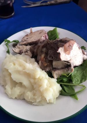 Una foto de Pollo al vino tinto