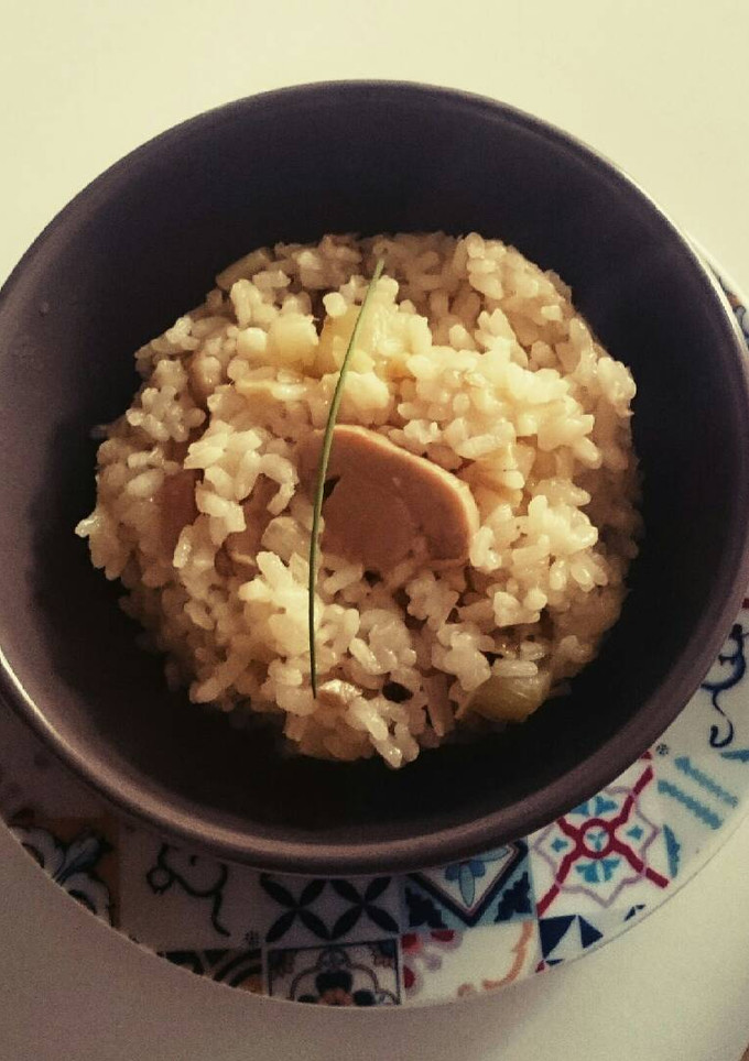 Una foto de Risotto de puerro, champiñón y calabacín