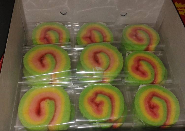 Resep Rainbow roll cake Anti Gagal