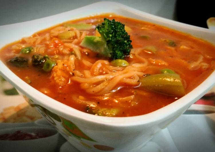 Recipe of Ultimate Dj&#39;s Veggies Tomato Soupy Noodles