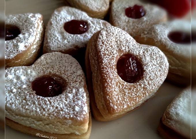 "v'day special Strawberry jam Linzer Sandwich cookies"